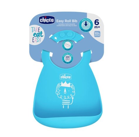 CHICCO EASY ROLL BIB - BAVAGLINO IN SILICONE CON TASCA AZZURRO 