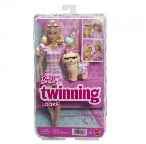 BARBIE TWINNING LOOKS - Bambola con Cagnolino e Accessori