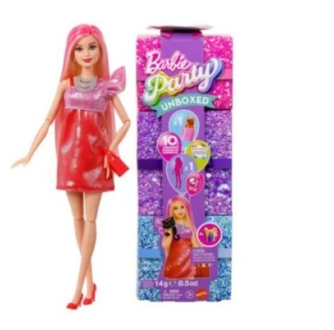 BARBIE PARTY UNBOXED - Bambola con tanti accessori a sorpresa 