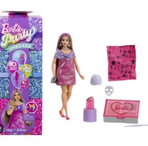 BARBIE PARTY UNBOXED - Bambola con tanti accessori a sorpresa 