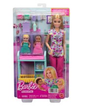 BARBIE CARRIERA PEDIATRA - BAMBOLA + 2 BEBÈ + ACCESSORI 