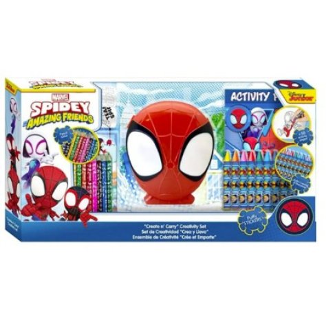 SPIDERMAN - SET CREATIVO CON COLORI + PORTA OGGETTI 