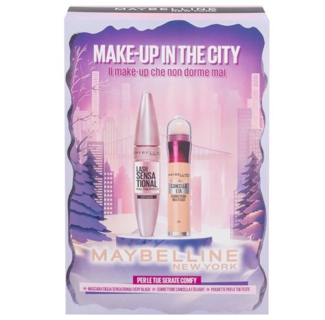 CONFEZIONE REGALO THE CITY DI MAYBELLINE NEW YORK CON CORRETTORE IL CANCELLA ETA' LIGHT (01) + MASCARA CIGLIA 