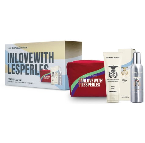 CONFEZIONE LES PERLES D'ORIENT PARFUM MILKY LOVE + BODY WOSH + BEAUTY CASE  