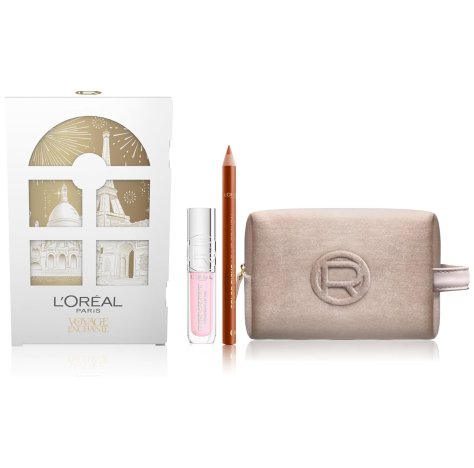 L'OREAL PARIS LE VOYAGE ENCHANTE  - Set Regalo Natale Lucidalabbra Plump Ambition 101 Crystal Clear + Matita Labbra Color Riche 236 + Pochette in velluto