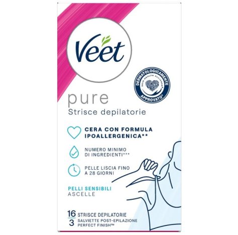 VEET PURE - SCTRISCE DEPILATORIE ASCELLE - BIKINI  ( 16 PEZZI + 3 SALVIETTE POST-EPILAZIONE ) 