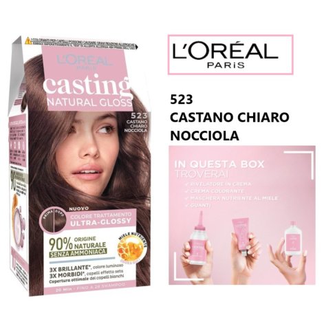 L'OREAL PARIS - CASTING NATURAL GLOSS , 523 Castano Chiaro Nocciola -  Senza Ammoniaca