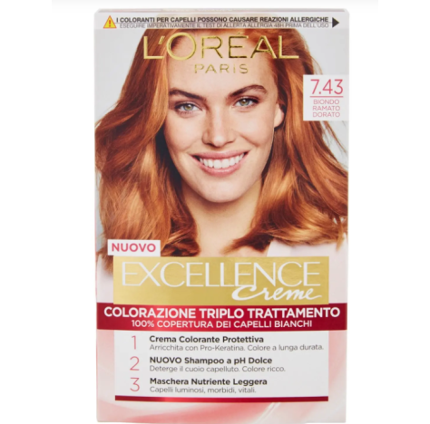 OREAL Crema Colorante Excellence Creme 7.43 Biondo Ramato Dorato