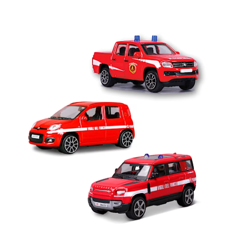 BURRAGO MODELLINO, AUTOMEZZI VIGILI DEL FUOCO, SCALA 1:43, DIE-CAST