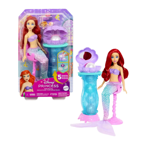 Mattel disney princess – ariel e la specchiera magica, set bambola con coda da sirena rimovibile e specchiera