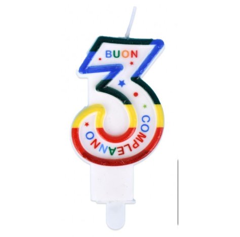 CANDELA COLORATA NUMERO "3"- 9 CM CANDELA COLORATA NUMERO "3"- 9 CM