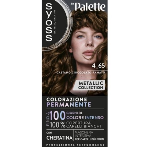 Syoss Palette Tinta per Capelli Permanente 4.65 Castano Cioccolato Ramato - Collezione Metallica con Cheratina