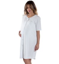 Premamy camicia da notte apertura davanti mezza manica bianco