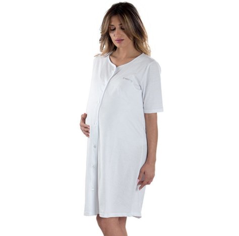 Premamy camicia da notte apertura davanti mezza manica bianco