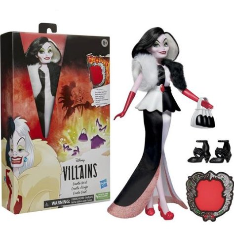 Hasbro Disney Princess Villains, Crudelia De Mon, fashion Doll con Accessori e Vestiti Rimovibili