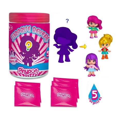 Pinypon Surprise Reveal  , 3 personaggi diversi , Trova le 5 sorprese nascoste all'interno della confezione , il risultato sarà una Pop&Swap Unica .   __ +1  COUPON __