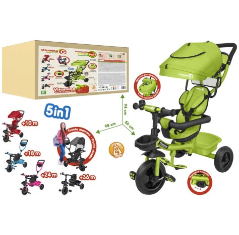 Triciclo Evolutivo 5 in 1 Verde – Passeggino e Triciclo in Metallo per Bambini