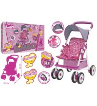 Bimbo con Passeggino a 6 Ruote Pieghevole con Parasole – Altezza 62 cm, Giocattolo con Bambolotto per Bambini