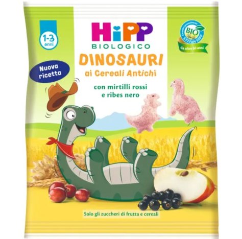HIPP BIOLOGICO - DINOSAURI AI CEREALI ANTICHI ( 1-3ANNI ) , Mirtilli rossi e Ribes Nero 