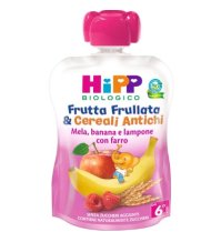 HIPP BIOLOGICO - FRUTTA FRULLATA & CEREALI ANTICHI , Mela Banana Lampone e Farro ( 6+ MESI ) 
