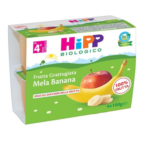 HIPP BIOLOGICO - FRUTTA GRATTUGIATA , Mela e Banana ( 4+ MESI ) 4X100GR 