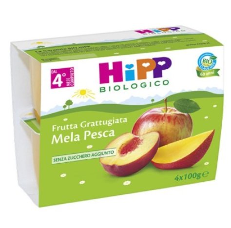 HIPP BIOLOGICO - FRUTTA GRATTUGIATA , Mela e Pesca ( 4+ MESI ) 4X100GR 