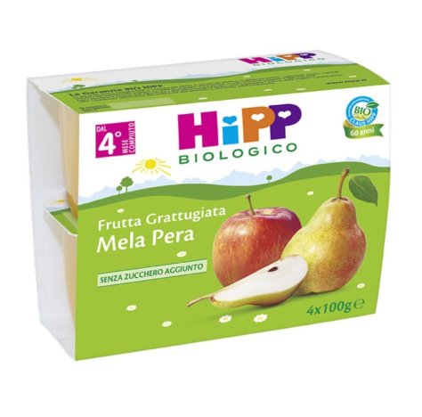 HIPP BIOLOGICO - FRUTTA GRATTUGIATA , Mela e Pera ( 4+ MESI ) 4X100GR 