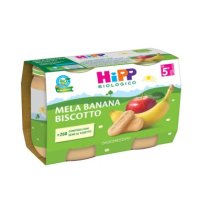 HIPP BIOLOGICO - OMOGENIZZATO FRUTTA , Mela Banana e Biscotto ( 5+ MESI ) 2X125 GR 