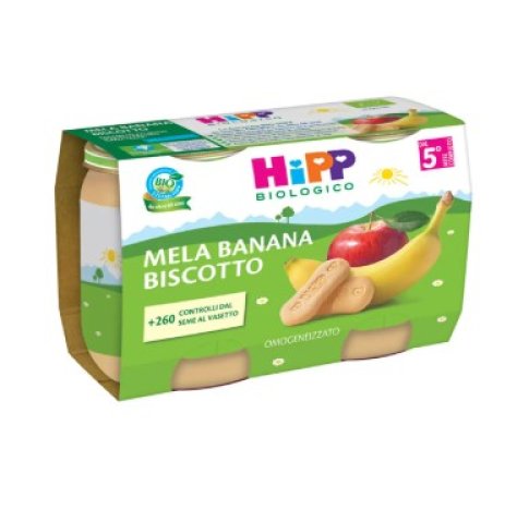 HIPP BIOLOGICO - OMOGENIZZATO FRUTTA , Mela Banana e Biscotto ( 5+ MESI ) 2X125 GR 