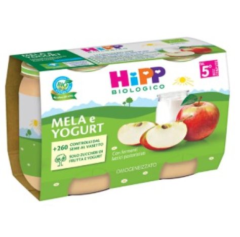 HIPP BIOLOGICO - OMOGENIZZATO FRUTTA , Mela e Yogurt ( 5+ MESI ) 2X125 GR