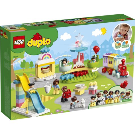 LEGO 10956 DUPLO Town Parco dei Divertimenti, Giocattoli per Bambini di 2 Anni, Parco Giochi con 7 Minifigure e Accessori