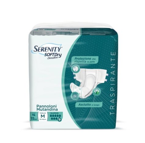 SERENITY  PANNOLONI MUTANDINA TRASPIRANTI SOFT DRY SUPER TAGLIA M 15 PEZZI