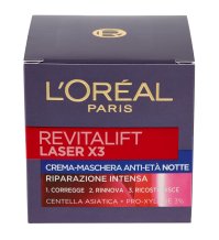 L'OREAL ITALIA SpA L'oreal Paris Revitalift - Laser x3 Crema Antietà Notte , Pelle Ridensificata e Rinforzata , Con Acido Ialuronico e Vitamina C 50ml