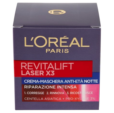 L'OREAL ITALIA SpA L'oreal Paris Revitalift - Laser x3 Crema Antietà Notte , Pelle Ridensificata e Rinforzata , Con Acido Ialuronico e Vitamina C 50ml