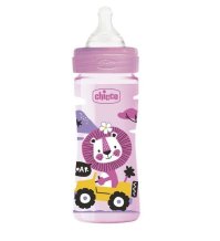 Chicco Well Being - Biberon in plastica con tettarella in silicone a flusso medio da 250 ml Rosa