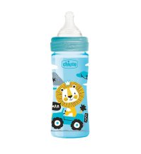 Chicco Well Being - Biberon in plastica con tettarella in silicone a flusso medio da 250 ml Azzurro