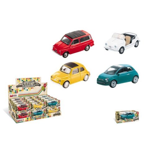 Mondo Motors - Buon Compleanno Fiat 500 - Macchinine Giocattolo Regalo per Bambini - Età 3,4,5,6 Anni - Scala 1:43 - Repliche Fiat 500 - 53211, Colori assortiti, 1 pezzo