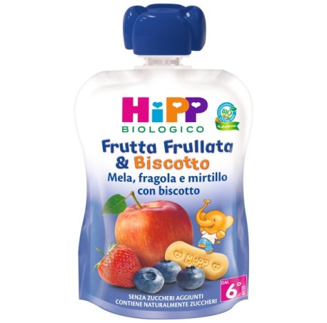 HIPP ITALIA Srl Hipp Bio frutta frullata mela fragola e mirtillo con biscotto