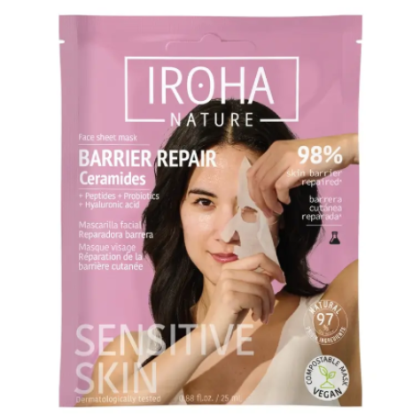 Iroha Nature Maschera riparatrice barriera alla ceramide per pelli sensibili , 25 ml