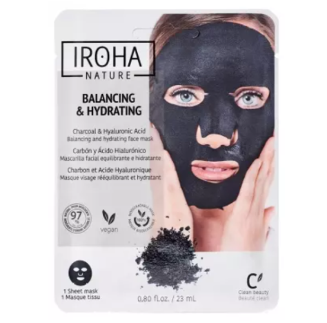 Iroha Nature Maschera Viso Riequilibrante al Carbone e Acido Ialuronico 23 ml
