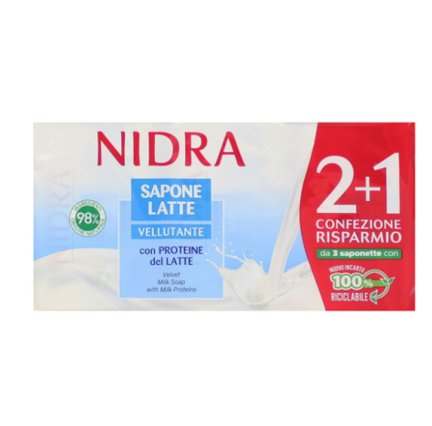 NIDRA SAPONETTA LATTE IDRATANTE CON PROTEINE DEL LATTE 2 + 1 PEZZI 90 GRAMMI