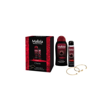 Malizia Confezione Donna Cherie 2022. Contiene deo parfuml ml 100 + doccia schiuma ml 300 + set di bracciali