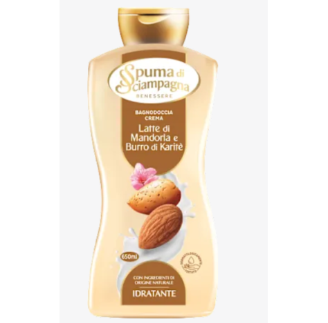 SCIAMPAGNA Bagnodoccia crema idratante con latte di mandorla e burro di karité, 650 ml
