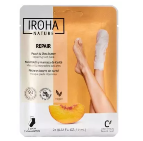  Iroha Nature Maschera Piedi Riparatrice Alla Pesca e al Burro di Karité 2 x 9 ml