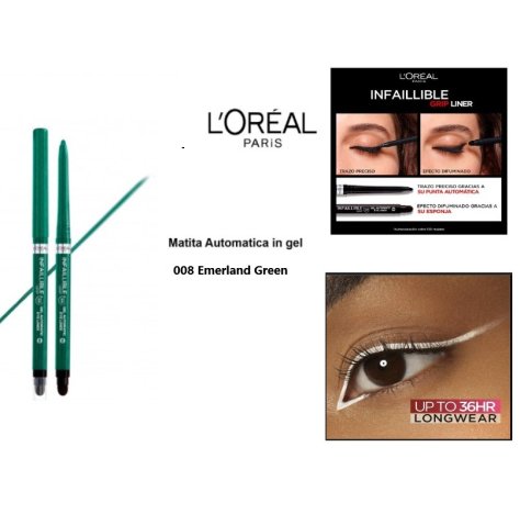 L'OREAL PARIS - MATITA OCCHI INFAILLIBLE 36H GRIP LINER , 008 Emerlad Green 