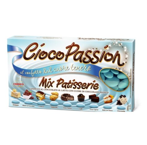 CRISPO CIOCOPASSION MIX PATISSERIE CON CIOCCOLATO LATTE E BIANCO - CELESTE CRISPO CIOCOPASSION MIX PATISSERIE CON CIOCCOLATO LATTE E BIANCO - CELESTE