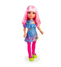 Nancy - Neon rosa, bambola con vistosi capelli lisci rosa neon, con frangia per creare look diversi, con calze abbinate e trucco, + 3 anni, Famosa    __ +1 coupon __
