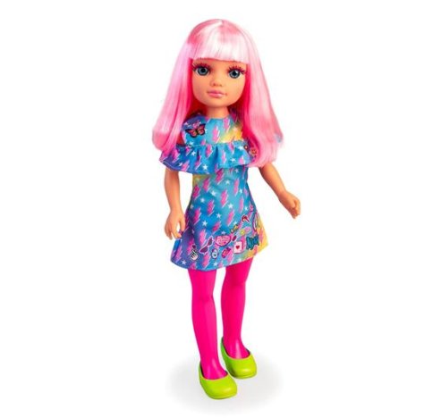 Nancy - Neon rosa, bambola con vistosi capelli lisci rosa neon, con frangia per creare look diversi, con calze abbinate e trucco, + 3 anni, Famosa    __ +1 coupon __