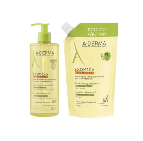 A-Derma Exomega Control Olio Detergente Emolliente 500ml + Eco Ricarica – Pelle Secca e Atopica