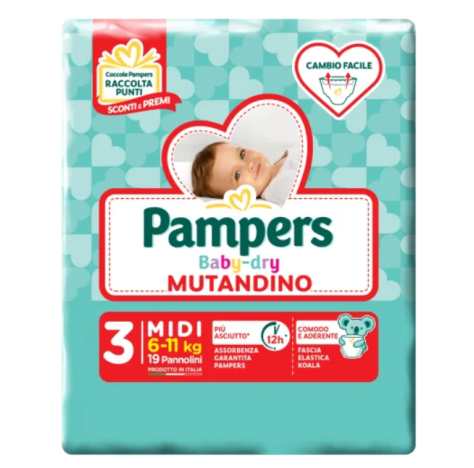 Pampers Baby Dry Mutandino - Midi Taglia 3 (6-11Kg) 19 Pannolini